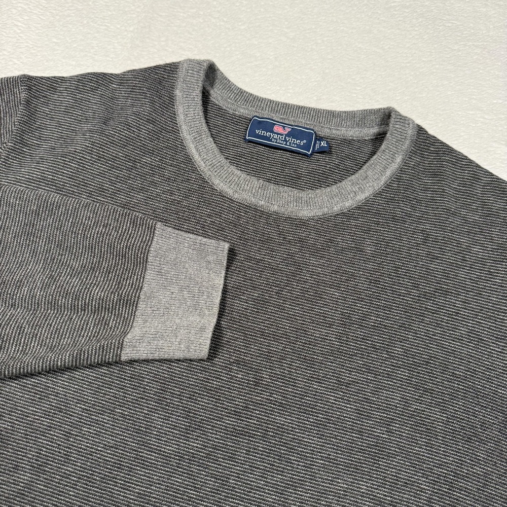 Vineyard Vines Sweater‎ Mens XL Gray Micro Stripe Crewneck Pullover Wool Blend